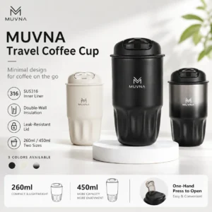 MUVNA Coffee Insulated Cup 260ML/450ML Outdoor Portable Ice Cup Travel Coffee Mug Spill Proof With Lid Car Thermos Cup White