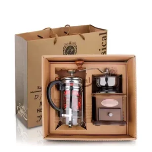 Vintage Handkurbel Kaffeemaschine Kaffeekanne Set, manuelle Kaffeemühle, French Press Pot Set, Kaffeegeräte Geschenkset