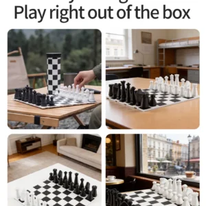 Premium Massivholz-Schachspiel mit Aufrollbarem Klappbarem Schachbrett Klassisches Strategie-Brettspiel für Heimdekoration & Unterhaltung