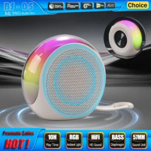 Tragbarer Bluetooth-Lautsprecher für Draußen Kabellos Lange Spielzeit Stoffbezug Bass-Boost 7W Subwoofer 8 Modi Effekt RGB-Licht Lautsprecher