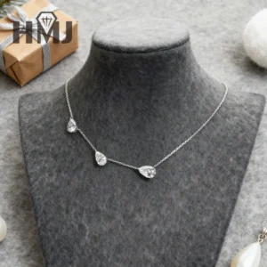 Einfache Halsketten, drei Birnenform, Moissanit-Diamant, 925er Sterlingsilber, stapelbare Gliederkette, Weihnachtsgeschenke, hypoallergen