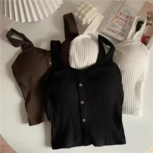Frauen Y2K Cropped Tops mit BH Pads Sommer Korsett Koreanische Hosenträger Weste Sexy Leibchen Schlank Feste Beiläufige Gefälschte Schnalle Tops