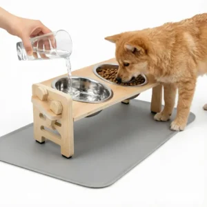 Erhöhte Futtermatten für Welpen, erhöhte Schüsseln, Futter- und Wassernapf 15 °   Schräggestellter Ständer mit 2 Edelstahlschalen für kleine Hunde und Katzen