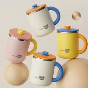 304 Edelstahl Thermischer Kaffeebecher Mit Deckel und Griff Doppelwandiger Isolierter Becher Kawaii Kinder Milch Wasser Tasse Reise-Trinkgefäß