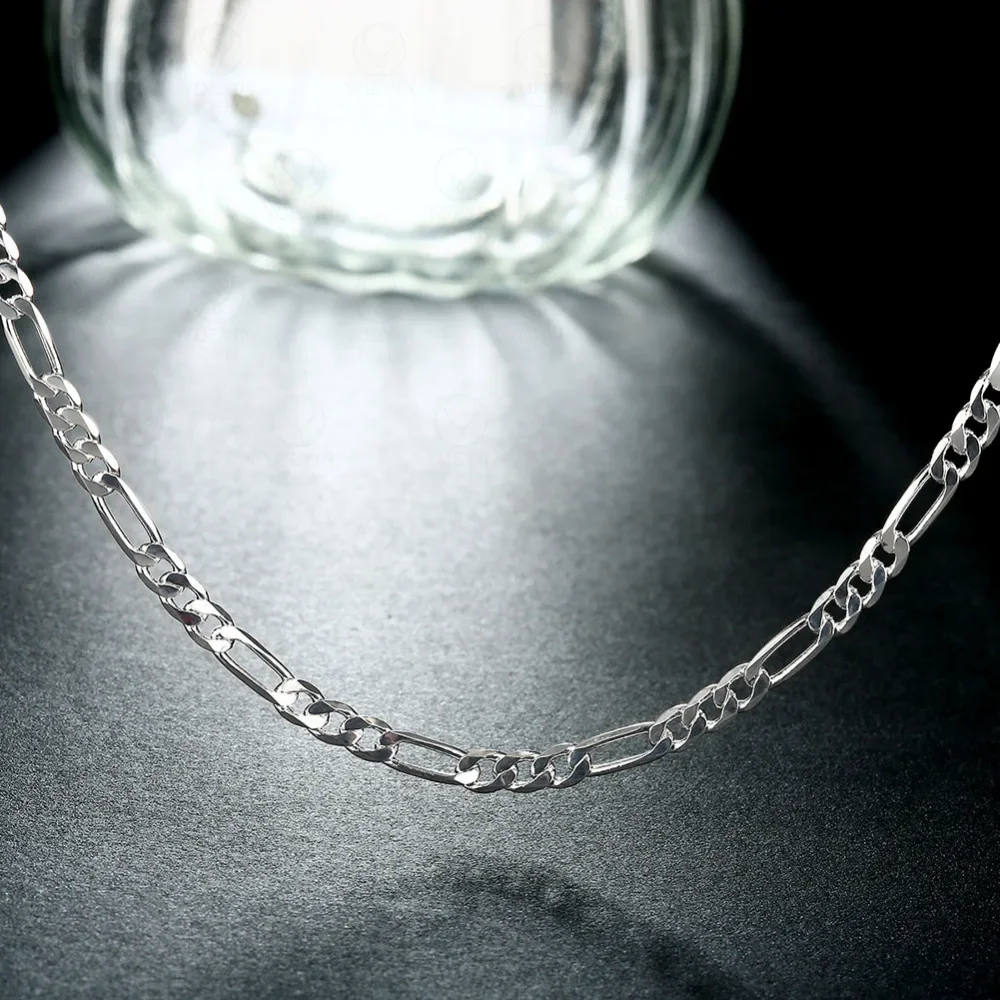 40-75 Cm 925 Silber 4 Mm Figaro Kette Halskette Für Damen Herren Lange Halskette Hip Hop Schmuck Geschenk 40-75 Cm 925 Silber 4 Mm Figaro Kette Halskette Für Damen Herren Lange Halskette Hip Hop Schmuck Geschenk – Bild 2