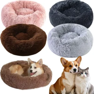 Weiches Haustier-Katzenbett, Plüsch-Warmes Kunstfell-Hundebett, Beruhigendes Donut-Rundbett, Komfortables Waschbares Schlafbett für Kleine und Mittelgroße Hunde und Katzen