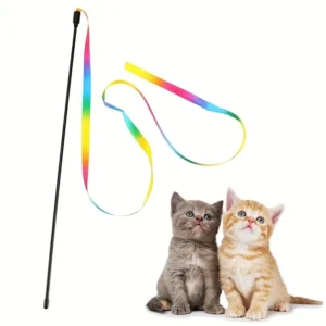 Interaktives Katzenspielzeug mit bunten Bandstreifen, Kätzchen spielender Teaser-Zauberstab, Spielzeug, Katzenzubehör