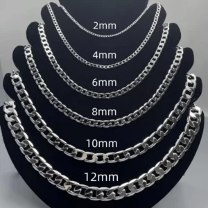 Herren-Halskette aus 925er-Sterlingsilber, 2/4/6/8/10/12 mm, 40–75 cm, Gesichtskette, Karabinerverschluss, für Männer und Frauen, Verlobungsschmuck, Geschenke