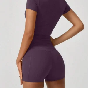 Damen-Sport-Set mit kurzen Ärmeln, hoher Taille, Bauchkontrolle und Po-Lifting-Shorts