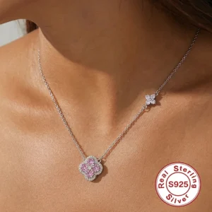 Glücksbringer-Halskette mit vierblättrigem Kleeblatt aus 925er Sterlingsilber für Damen, Choker-Kette, Hochzeit, Party, Muttertag, Schmuckgeschenk