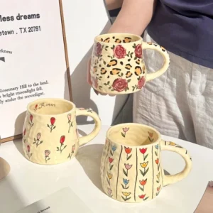 390ml Handgefertigter Keramikbecher, Premium-Kaffeetasse, Milchtee-Tasse, Heiße-Schokoladen-Tasse, Haferflocken-Frühstückstasse, Langlebiges Trinkgeschirr für die Küche