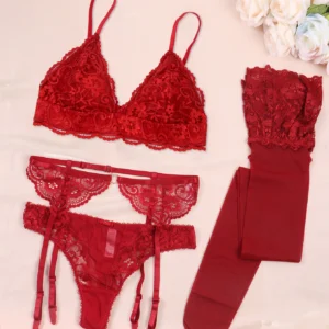Varsbaby Spitzen-BH-Sets für Damen, nicht gepolsterter BH, Höschen, Strumpfhalter, Strümpfe, Sommerunterwäsche, Dessous, sexy