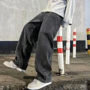 Korean Style Streetwear New Fashion Baggy Casual Men Jeans High Street Harajuku Denim Trousers Men Brand pants Black grey Blue
