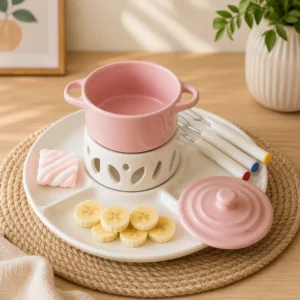 Keramik 220ml Mini-Fondue-Set mit Dip-Gabeln & Tablett für Schokolade, Käse, Eiscreme, Party-Desserts und Kerzenherstellung