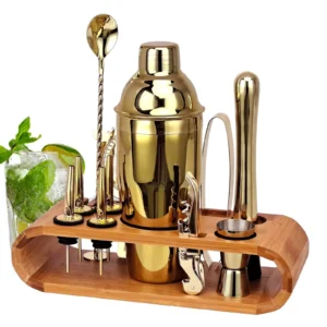 12PCS Bar Tool Set With Stylish Bamboo Stand Stainless Steel Cocktail Shaker Set Professional Bartending Kit for Home Party