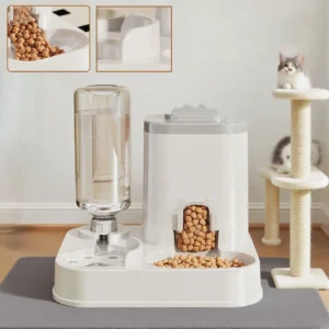 Automatischer Wasserspender für Katzen und Hunde mit integriertem Futterbecken, keine Batterien erforderlich, automatischer Futterspender für Haustiere, einteiliges Design