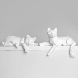 1 Set of Cat Sculptures with Geometric Facets, Animal Sculptures, Resin Crafts, Living Room Home Design Creative Ornaments, Lazy Cat Statues