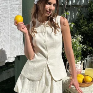 Bornladies Baumwolle Chic Casual Weste Mini Rock Set frauen Mode Pendler Ärmellose Tank Top Lose Shorts Anzüge Sommer Neue