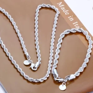 Hohe Qualität 925 Silber 4 MM Frauen Männer Kette Männlich Twisted Seil Halskette Armbänder Mode Silber Schmuck Set