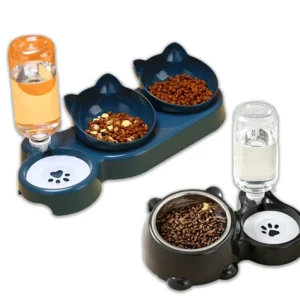 3-in-1 Anti-Kipp Katzenfutterspender Automatischer Wasserspender Doppel- und Einzelnapf für Kleine Hunde Katzen Tierfutterbehälter Katzenfutter