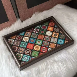 Langlebiges Holztablett im Bohemian-Stil, Handgefertigtes Quadratisches Snack-Tablett 30x20cm, Schlüsselaufbewahrungsbox für Schreibtisch, Eingangsbereich-Dekoration und Haushaltsaufbewahrung