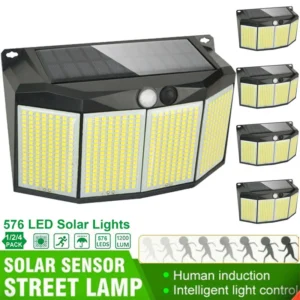 576 LED-Solarleuchten für den Außenbereich, Bewegungsmelder, 3 Modi, wasserdichte Sicherheitsflutlichter für Außenbereich, Weg, Garten, Garage, Lampe