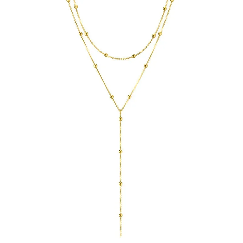 Vergoldete Lariat-Halskette Für Frauen, Doppelte Laryer, Lange Kette, Tropfen-Anhänger, Choker-Halsketten, Modische Geschenke Vergoldete Lariat-Halskette Für Frauen, Doppelte Laryer, Lange Kette, Tropfen-Anhänger, Choker-Halsketten, Modische Geschenke – Bild 4