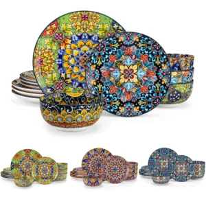 vancasso 12/24-teiliges Keramik-Teller-Set, Porzellan-Geschirrset im Bohemian-Stil mit 4-teiligem Speiseteller/Dessertteller/Schüssel