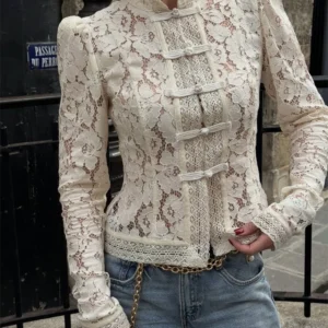 Tossy Sommer Spitze Gedruckt Shirts Tops Weibliche Aushöhlen Mode Pendeln Vintage Durchsichtige Bluse frauen Spitze Shrug Shirts neue