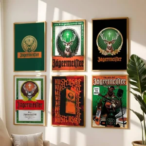 J-Jagermeister Anime-Poster, hochwertiger Druck, wasserdicht, Wandkunst-Aufkleber für Bar, Wohnzimmer, Dekoration, Geschenk