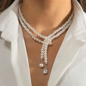 Kmvexo Perlen Kette kpop Perle Choker Halskette Silber Farbe Goth Chocker Schmuck am Hals Anhänger für Frauen Mädchen Kragen