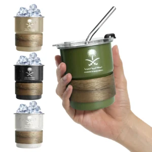 300 ml nationales Emblem von Saudi-Arabien Logo Kaffeetasse Edelstahl Wassertasse Outdoor Camping Bierkrug mit Deckel Strohhalm als Geschenk