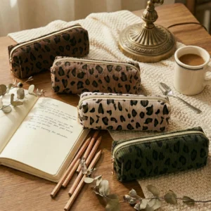 1 Stück Federmäppchen aus Cord mit Leopardenmuster, Nylon-Reißverschluss, Schreibwaren-Organizer, Make-up-Reisetasche, Geschenk für Teenager-Mädchen zum Schulanfang