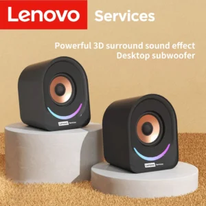 Lenovo Tragbarer Mini Kabelgebundener Desktop-Lautsprecher Multimedia-Audiosystem mit Verbessertem Bass Klarer Klang für PC Laptop