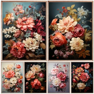 Vintage Blumen- und Blumenstrauß, Wandkunst, Leinwandgemälde, viktorianische Blumenästhetik, Kunstposter, Druck, für Wohnzimmerdekoration
