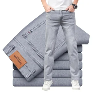 Sommer Elastische männer Jeans Mode Grau Komfortable Business Gerade Stretch Baumwolle Casual Denim Hosen Marke Männliche Dünne Hosen