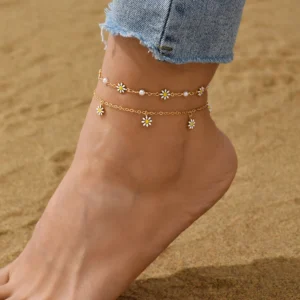 Nette Daisy Blume Fußkettchen für Frauen Strand Fußkettchen Bein Armband Handgemachte Bohemian Fuß Kette Boho Schmuck Sandalen Geschenk