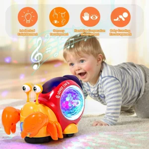 Krabbelkrabbe, Babyspielzeug mit Musik, leuchtendes interaktives Musikspielzeug für Babys, Tanzen, Krabbelspielzeug, bewegliches Kleinkindspielzeug, 0–12