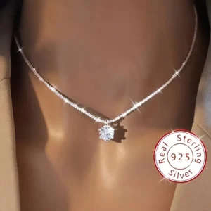 Halskette aus 925er-Sterlingsilber, Zirkon-Anhänger, funkelnde Halskette, Schlüsselbeinkette, Damen-Party-Schmuck, Geschenk