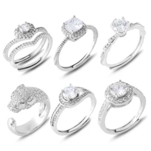 Luxuriöser Moissanit S925 Silber Verstellbarer Damenring Quadratischer Runder Funkelnder Diamantring Hochzeit Party Heiratsantrag Schmuck Geschenk