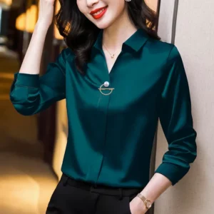 Elegante Frauen Chiffon Bluse 2025, Neue Temperament Turndown Kragen Büro Dame Hemd Streetwear Casual Einfarbig Tops Kleidung