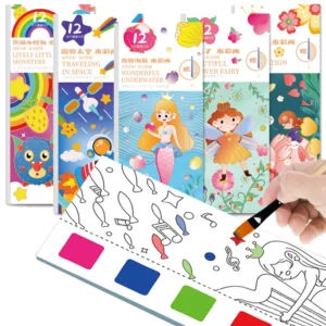 12 Blatt/Set Tragbares Aquarell-Malbuch Malbuch mit Pinselbuch Kinder Graffiti Bild Zeichnung Briefpapier