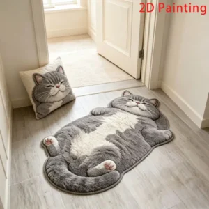 Niedlicher Katzenförmiger Teppich Stilvoller Einzigartiger Wohndekor-Teppich für Wohnzimmer Cartoon-Schlafzimmer Bettvorleger Weicher Plüsch-Bodenmatte