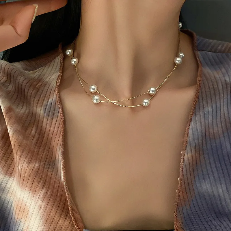 2022 Doppel Perlen Hals Kette Kpop Perle Halsband Halskette Gold Farbe Goth Chocker Schmuck Auf Den Hals Anhänger Kragen Für Frauen 2022 Doppel Perlen Hals Kette Kpop Perle Halsband Halskette Gold Farbe Goth Chocker Schmuck Auf Den Hals Anhänger Kragen Für Frauen
