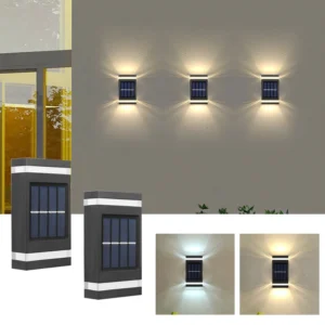 Solar-Wandleuchte für den Außenbereich, wasserdicht, solarbetrieben, Auf-/Ab-Beleuchtung für Garten, Hof, Zuhause, Außendekoration, IP65, Solar-Wegeleuchte