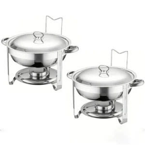 Edelstahl Runder Chafing Dish Buffet-Set Komplettes Catering-Warmhaltegerät mit Tablett, Speisebehälter, Deckel & Ständer für Partys und Bankette