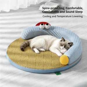Atmungsaktives Katzenbett aus Eisseide, kühlendes Haustierbett für den Sommer, abnehmbares, waschbares Kissen für Katzen, Schlafmatte