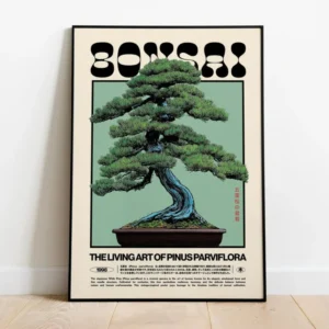 Bonsai-Kunstdruck – Retro-Poster aus weißer Kiefernholz für Wohnzimmer, Schlafzimmer, Wanddekoration, eine rahmenlose Retro-japanische Ästhetik