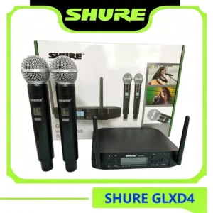 Shure GLXD4 Drahtloses Mikrofonsystem, Dual SM58 Handmikrofon, dynamisches Gesangsmikrofon, digitaler UHF-Empfänger für Bühne, Karaoke, GLXD 4