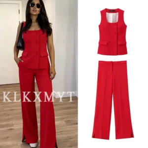 Frauen 2-teiliges Set Neue Mode Büro Weste Top + Split Gerade Bein Hosen frauen Anzug Formale Zwei Stück Set Frauen Outfit